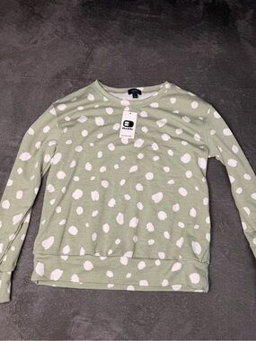Buckle Sage Green Crewneck Sweater with White Spot Print